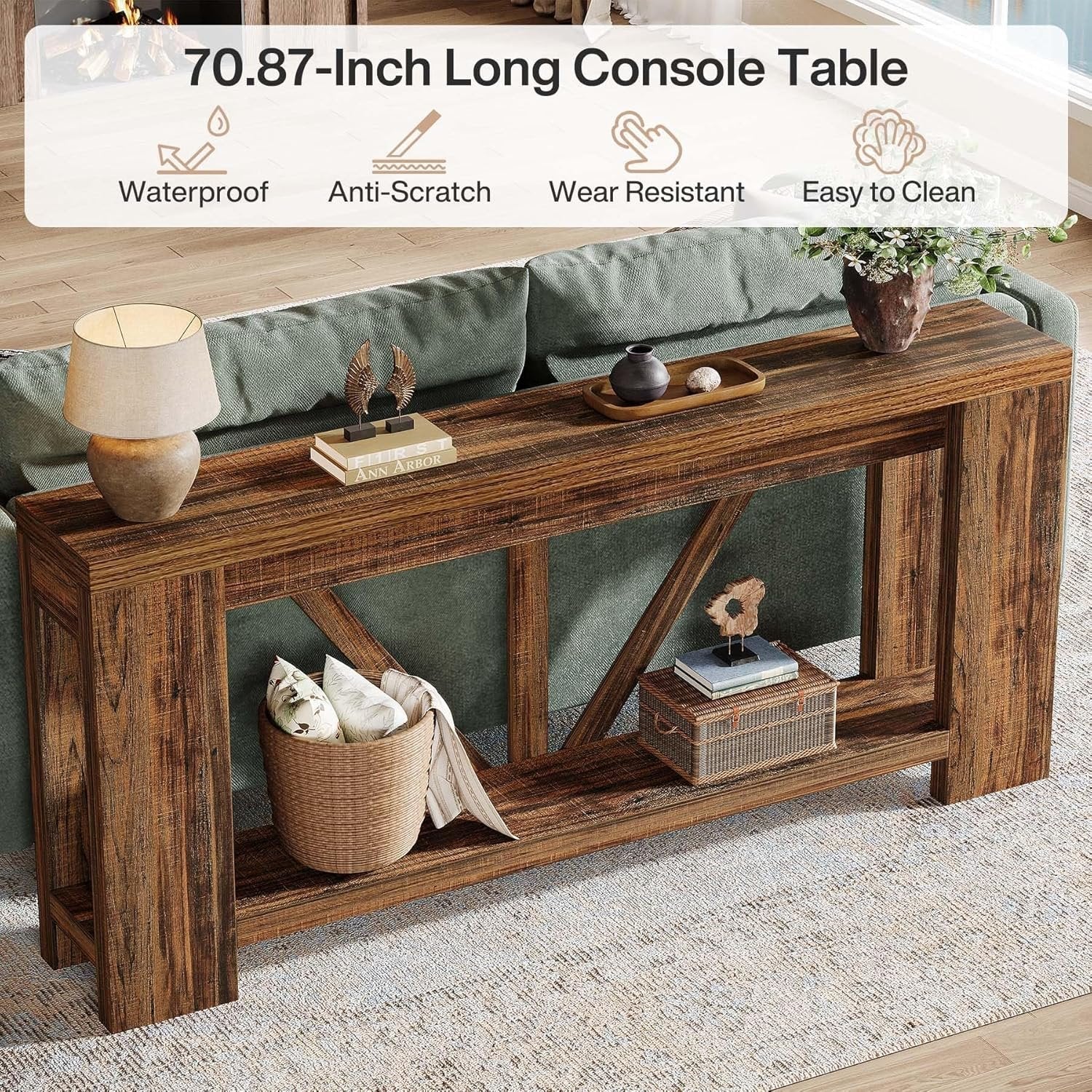 180cm Narrow Console Table, 2-Tier Farmhouse Entryway Sofa Table with Storage for Hallway & Living Room