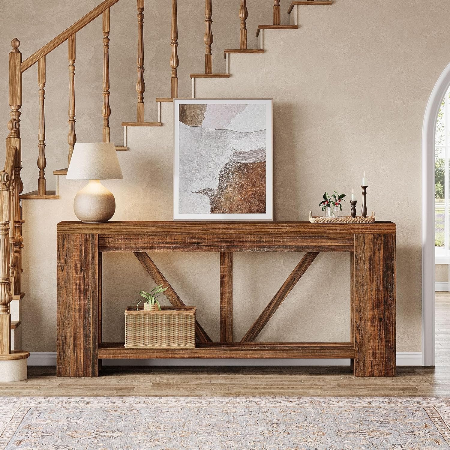 180cm Narrow Console Table, 2-Tier Farmhouse Entryway Sofa Table with Storage for Hallway & Living Room