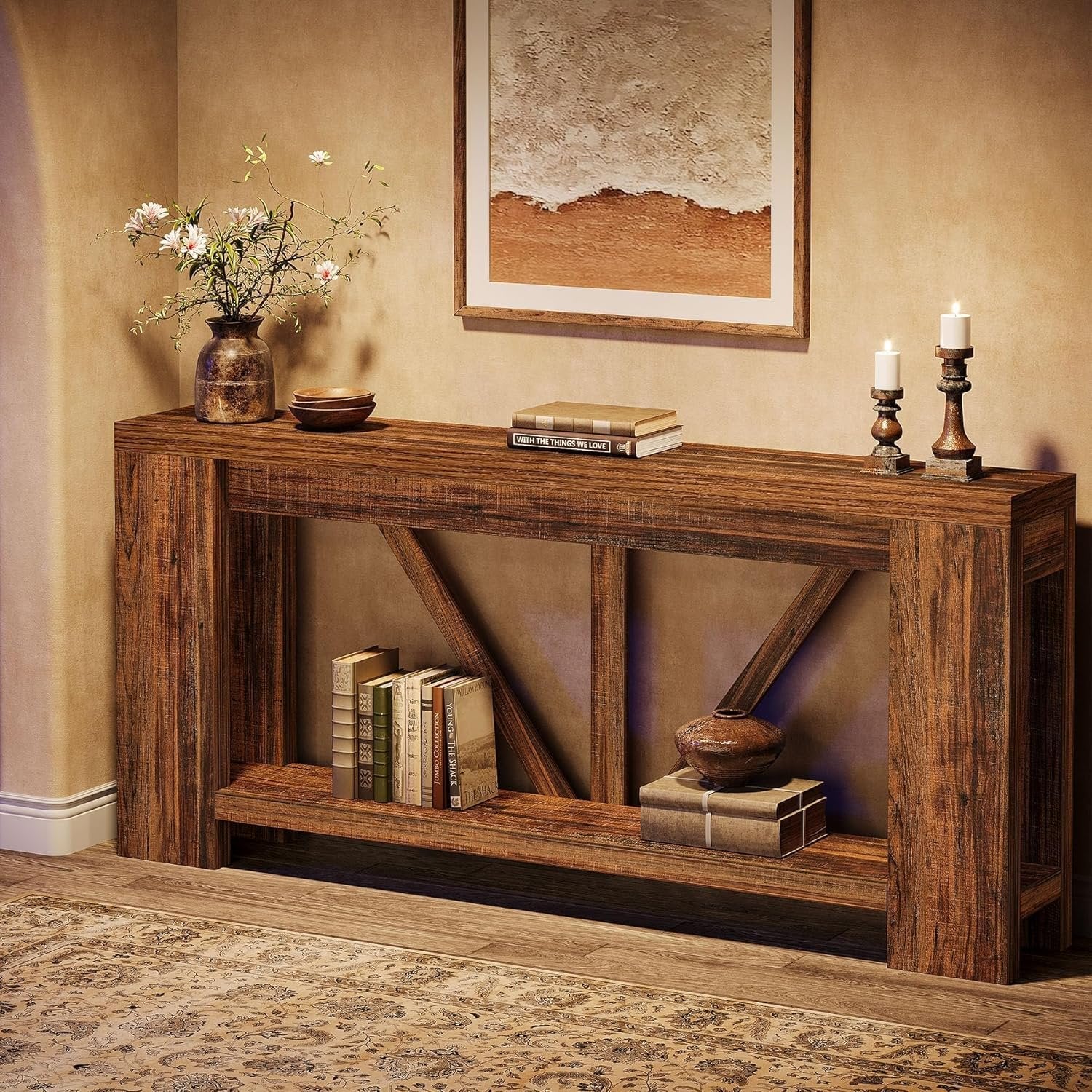 180cm Narrow Console Table, 2-Tier Farmhouse Entryway Sofa Table with Storage for Hallway & Living Room