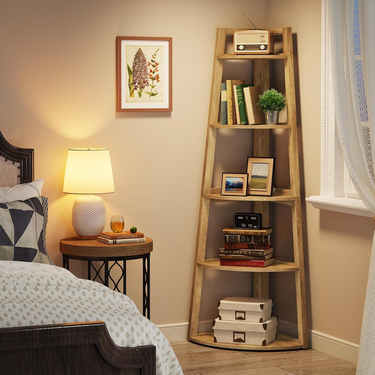 5-Tier Corner Shelf, Tall Freestanding Storage Rack for Small Spaces