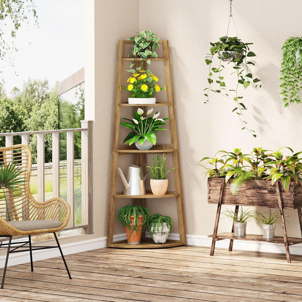 5-Tier Corner Shelf, Tall Freestanding Storage Rack for Small Spaces
