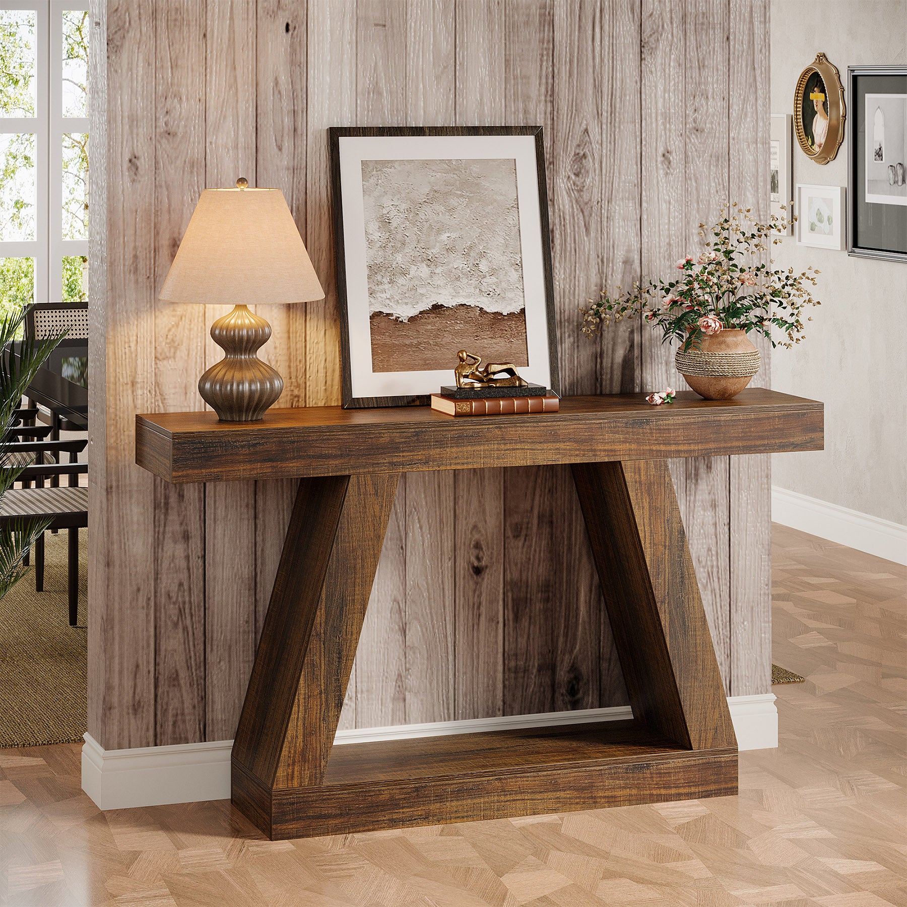 Farmhouse Console Table, 55" Sofa Table with Unique Storage Frame
