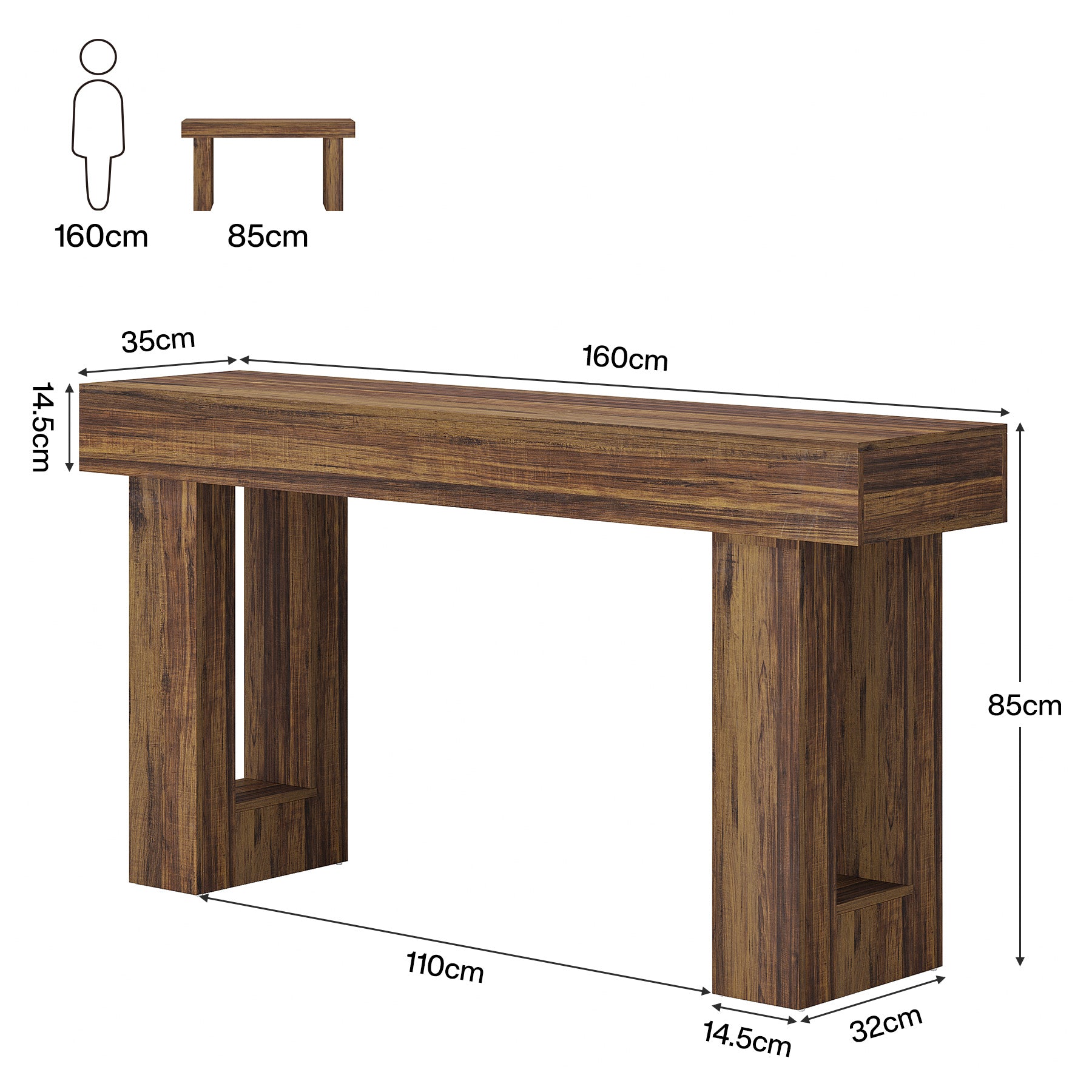 160cm Console Table, Farmhouse Wooden Sofa Table Entryway Table