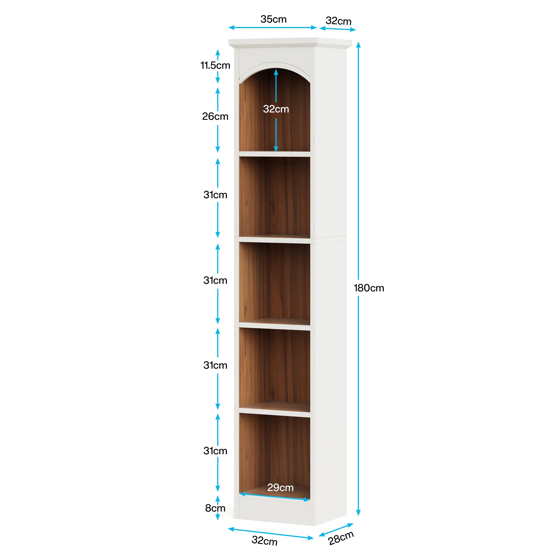 180cm Narrow Bookshelf, 5-Tier Cube Bookshelf Display Rack with Storage