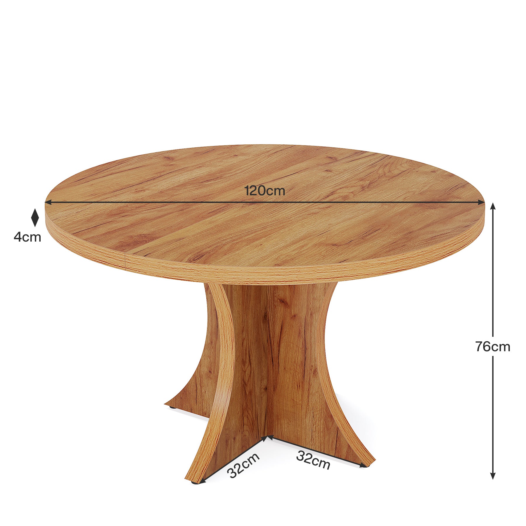 120cm Round Dining Table, Farmhouse Kitchen Table with Pedestal Base for 4-6