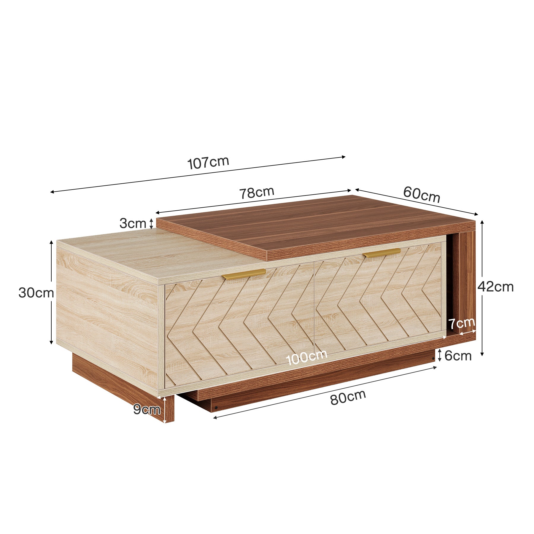 Extendable Coffee Table, Center Table Cocktail Table with 2 Storage Drawers