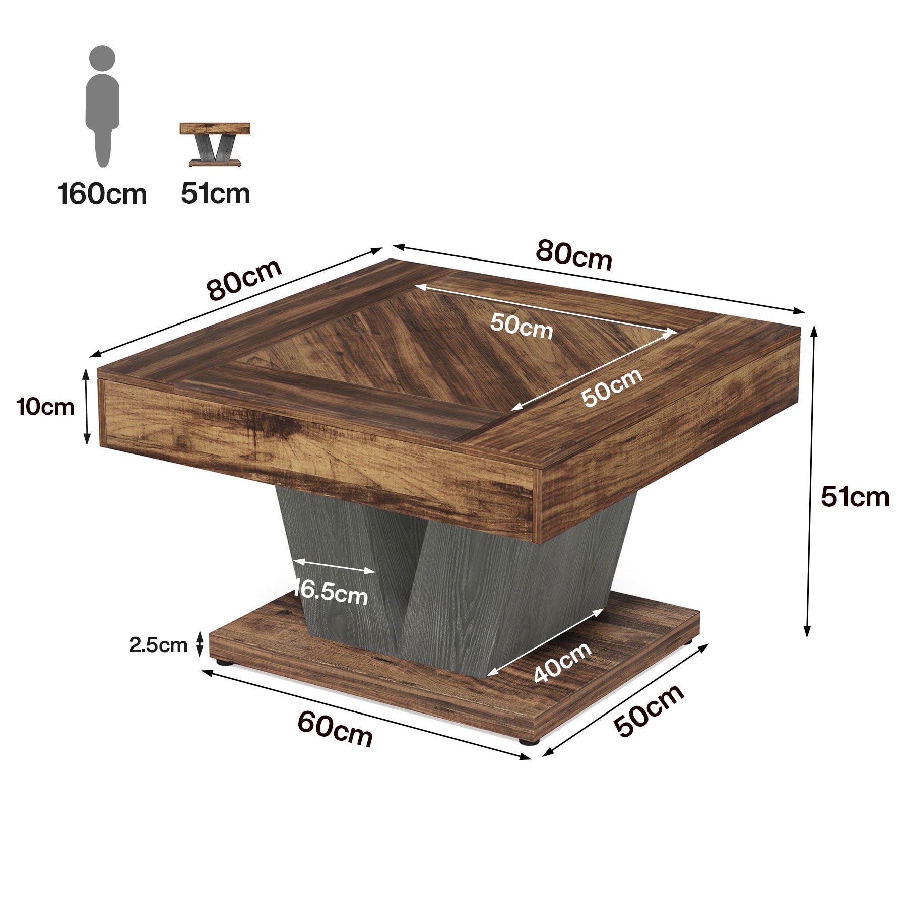 80cm Coffee Table, Square Centre Table Cocktail Tea Accent Table