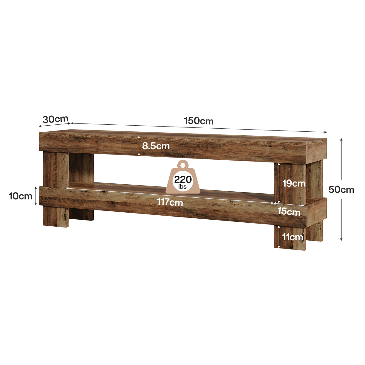 150 cm Entryway Shoe Bench with Storage Shelf, Farmhouse Brown