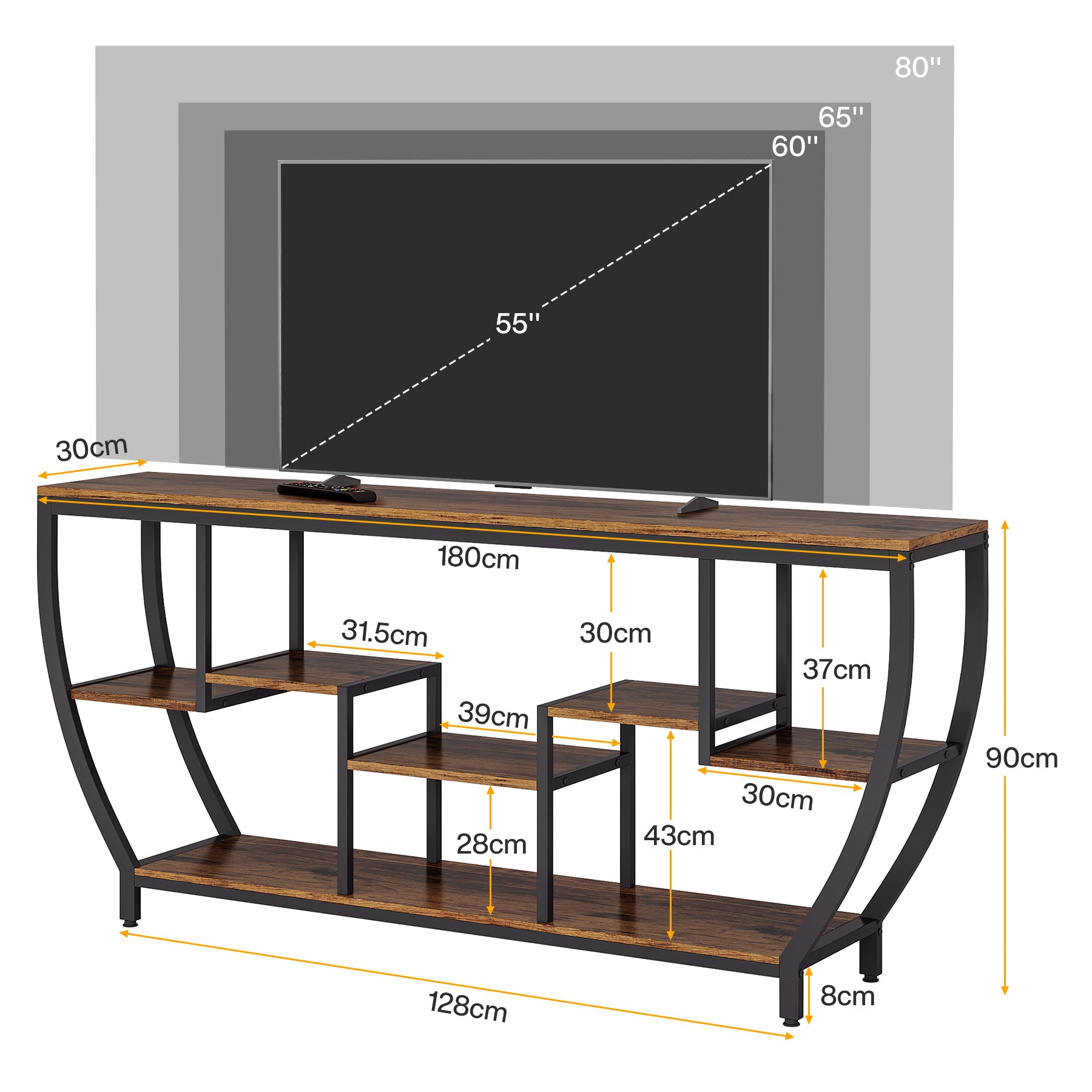 Industrial Console Table, 180cm Entryway Sofa Table with Shelves