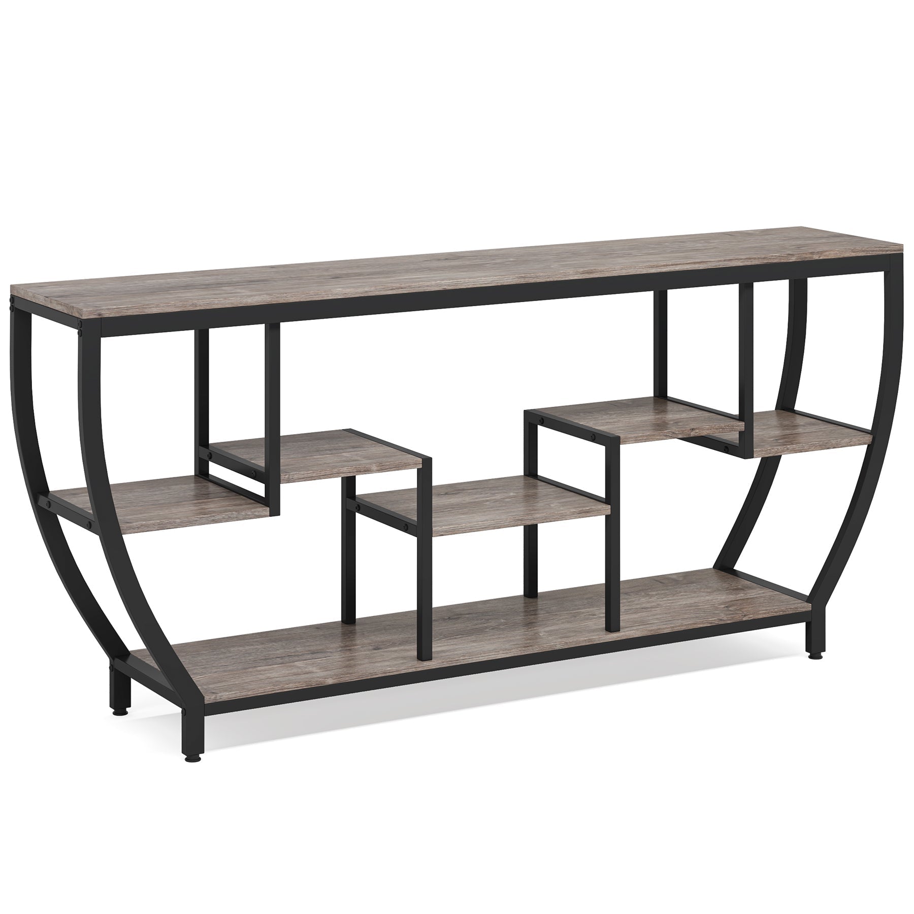 Industrial Console Table, 180cm Entryway Sofa Table with Shelves