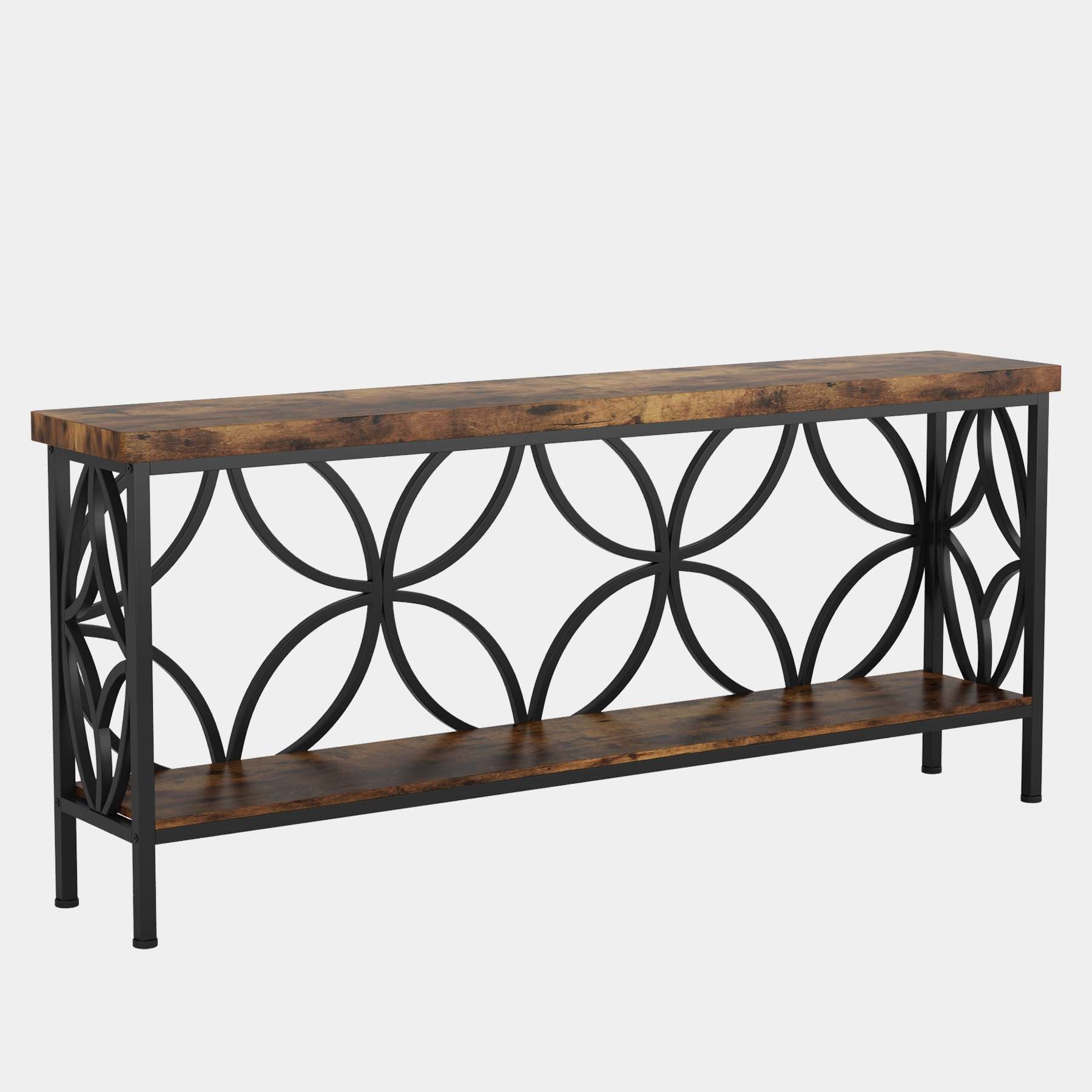 2-Tier Console Table, 180cm Industrial Sofa Table Behind Couch