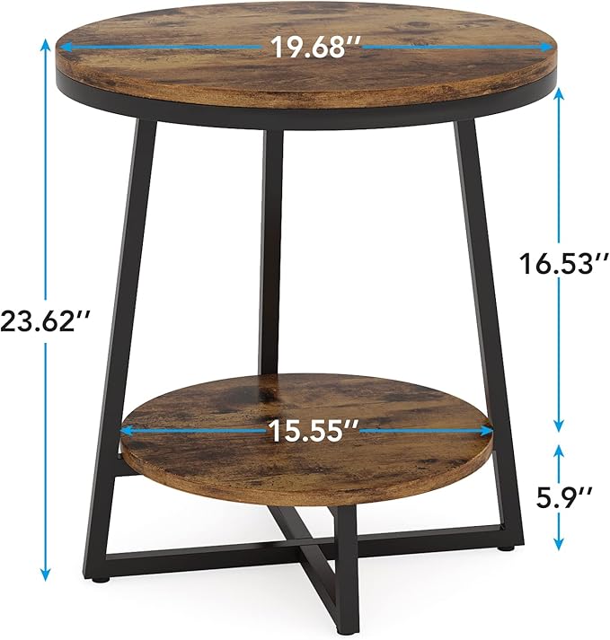 2-Tier Round End Table with Storage Shelf - Modern Accent Bedside Table