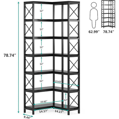 7-Tier Corner Bookshelf Corner Bookcase Display Storage Rack