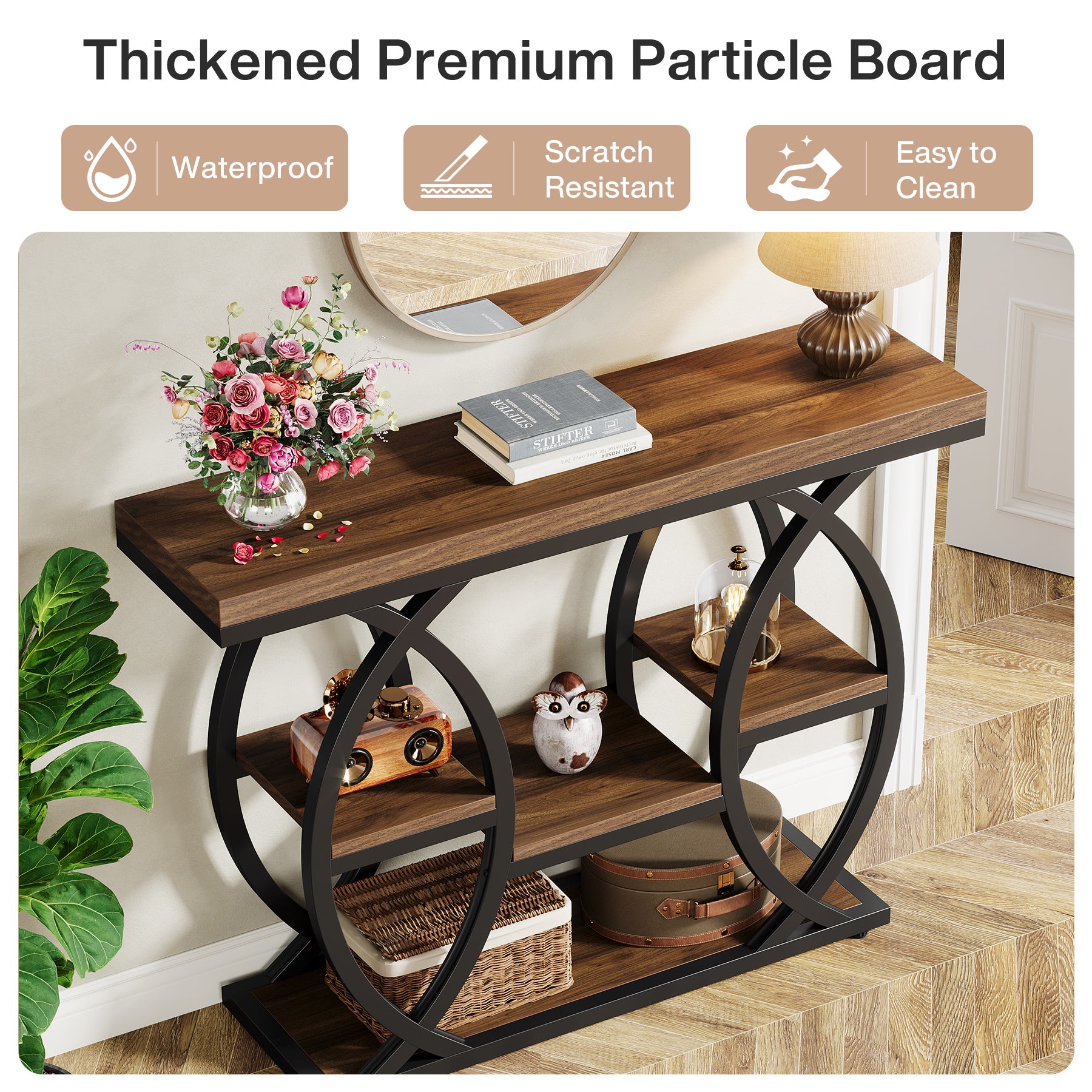 100 cm Console Table, 4-Tier Sofa Table Entryway Table with Storage Shelves