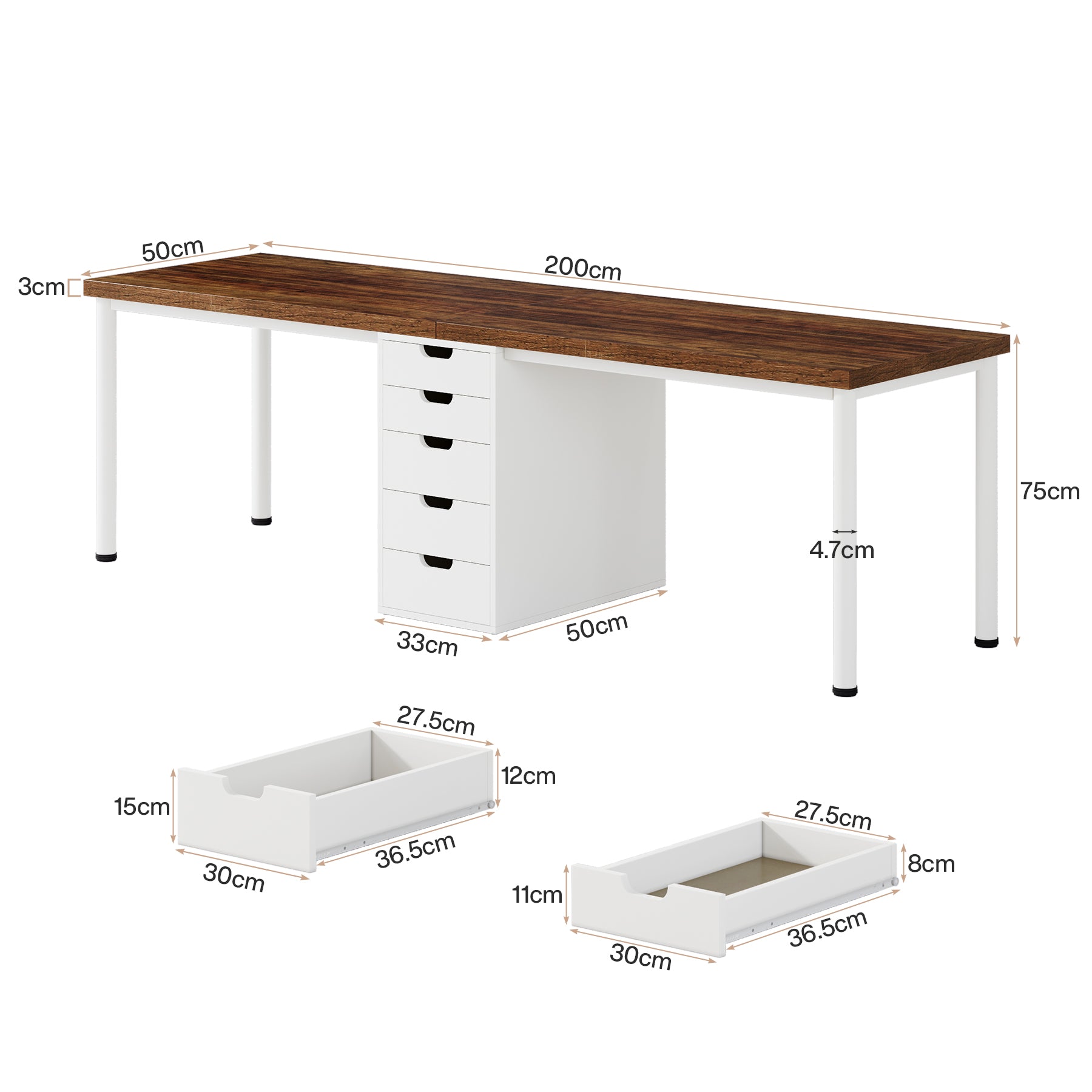 200 cm Two Person Computer Desk with 5 Drawers, Extra Long Home Office Desk with Storage