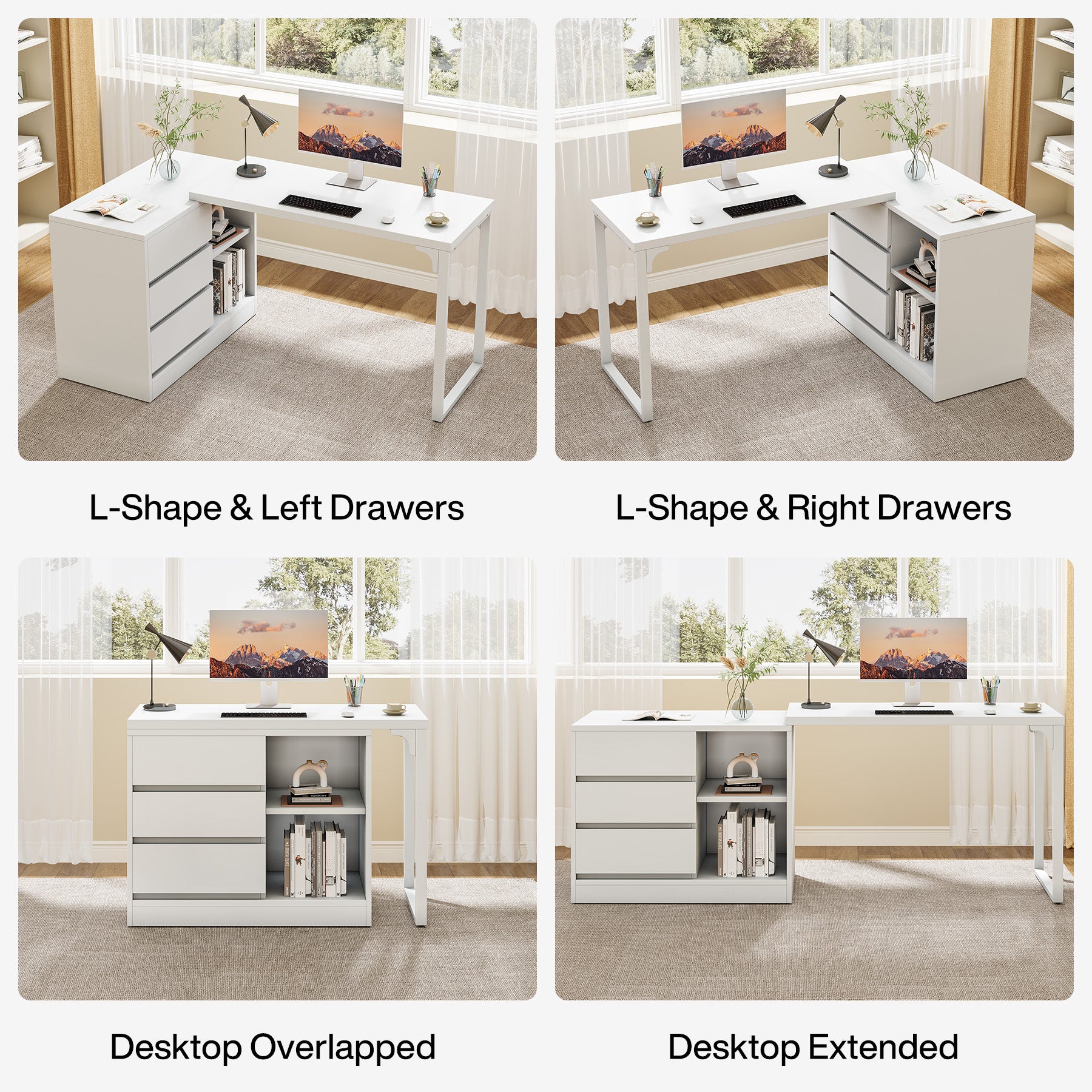 Reversible L-Shaped Computer Desk with Drawers & Storage, Corner Office Desk