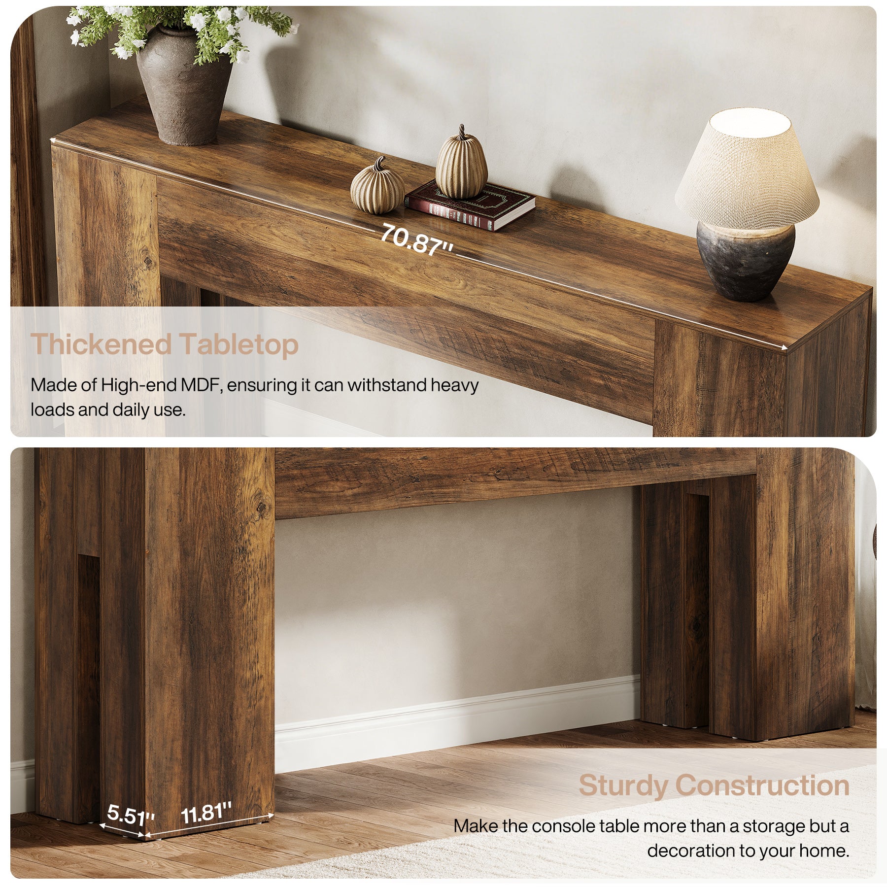 180cm Farmhouse Console Table, Long Sofa Table Behind Couch for Entryway & Hallway