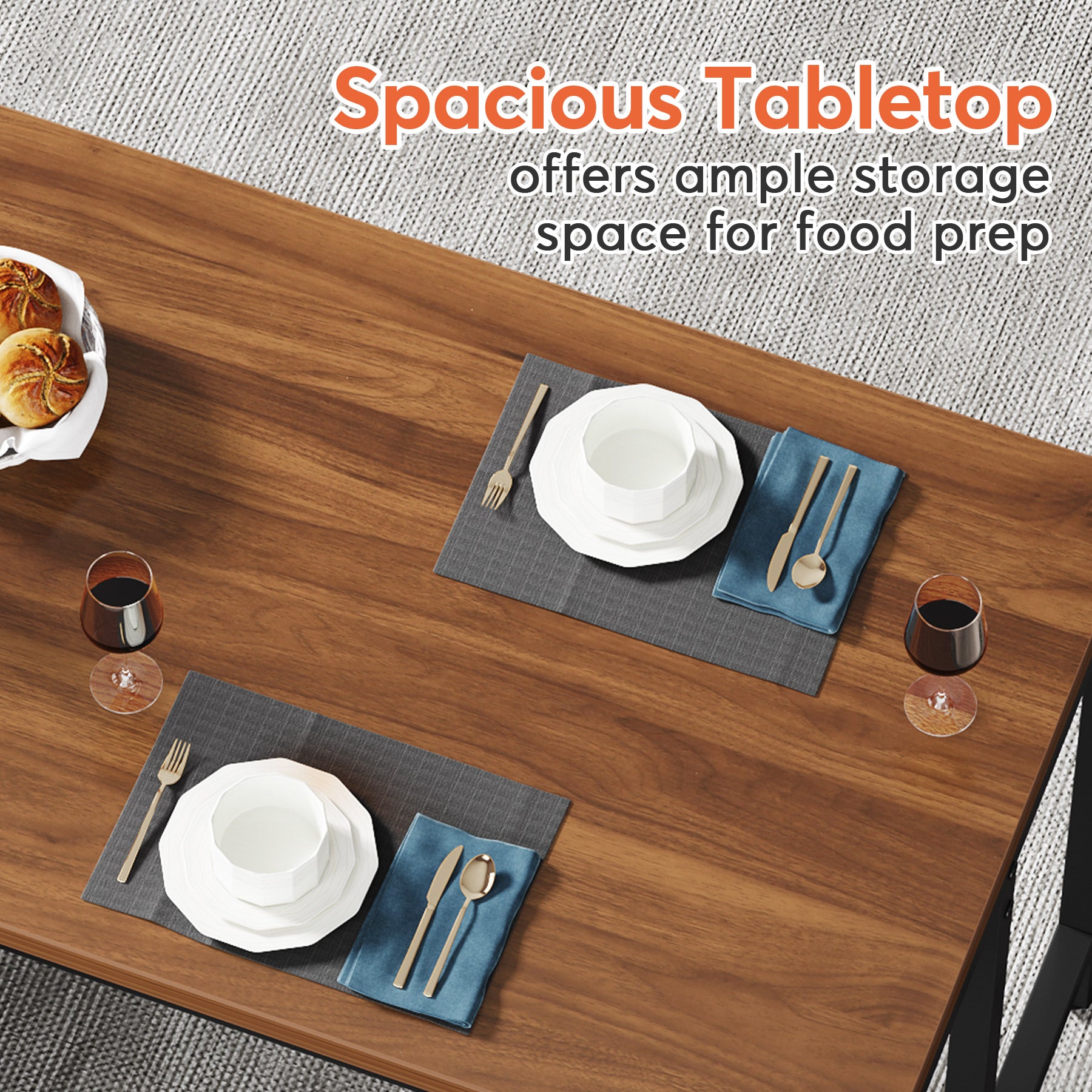 Industrial Kitchen Island, Shelf Bar Table with 5 Open Storage Shelves and Spacious Worktop