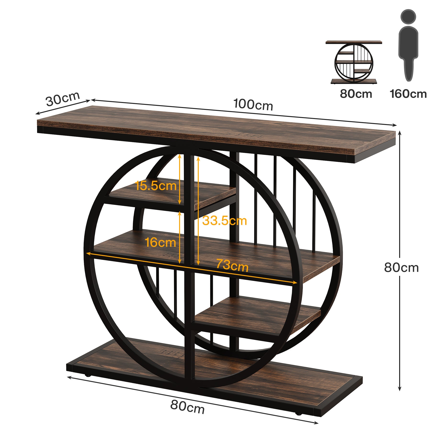 39" Console Table, 5-Tier Entryway Table Sofa Table with Circle Base