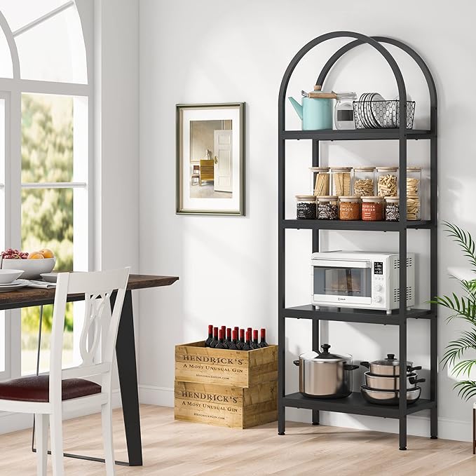 4-Tier Bookshelf, Arched Bookcase Display Rack with Storage Shelves