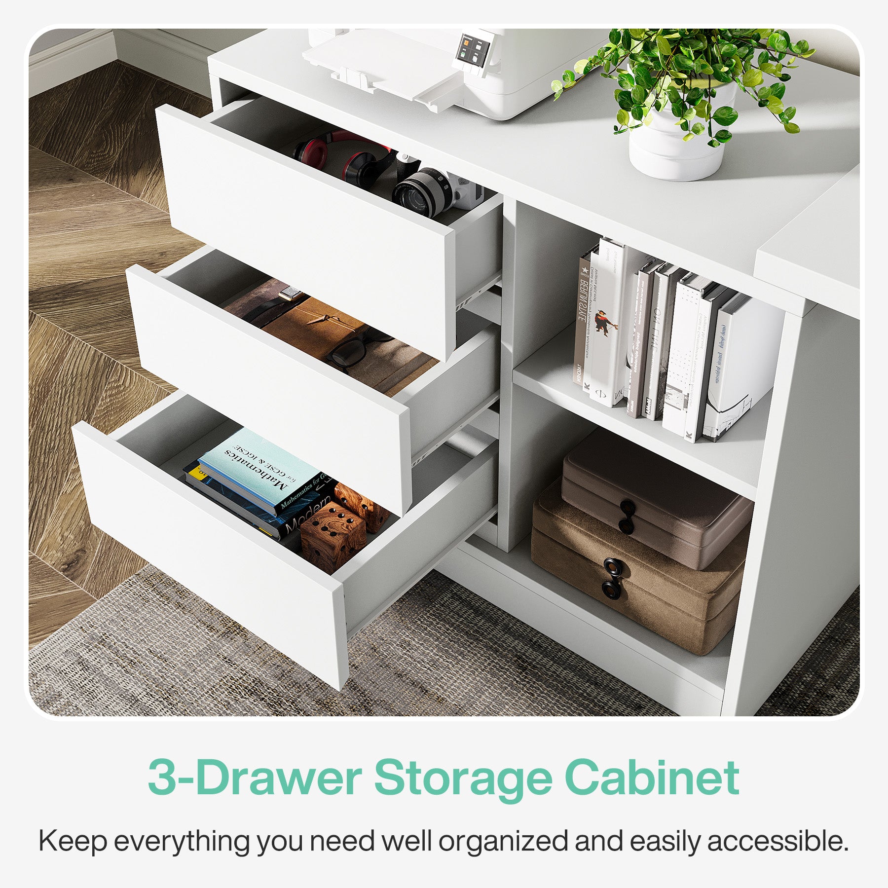 Reversible L-Shaped Computer Desk with Drawers & Storage, Corner Office Desk