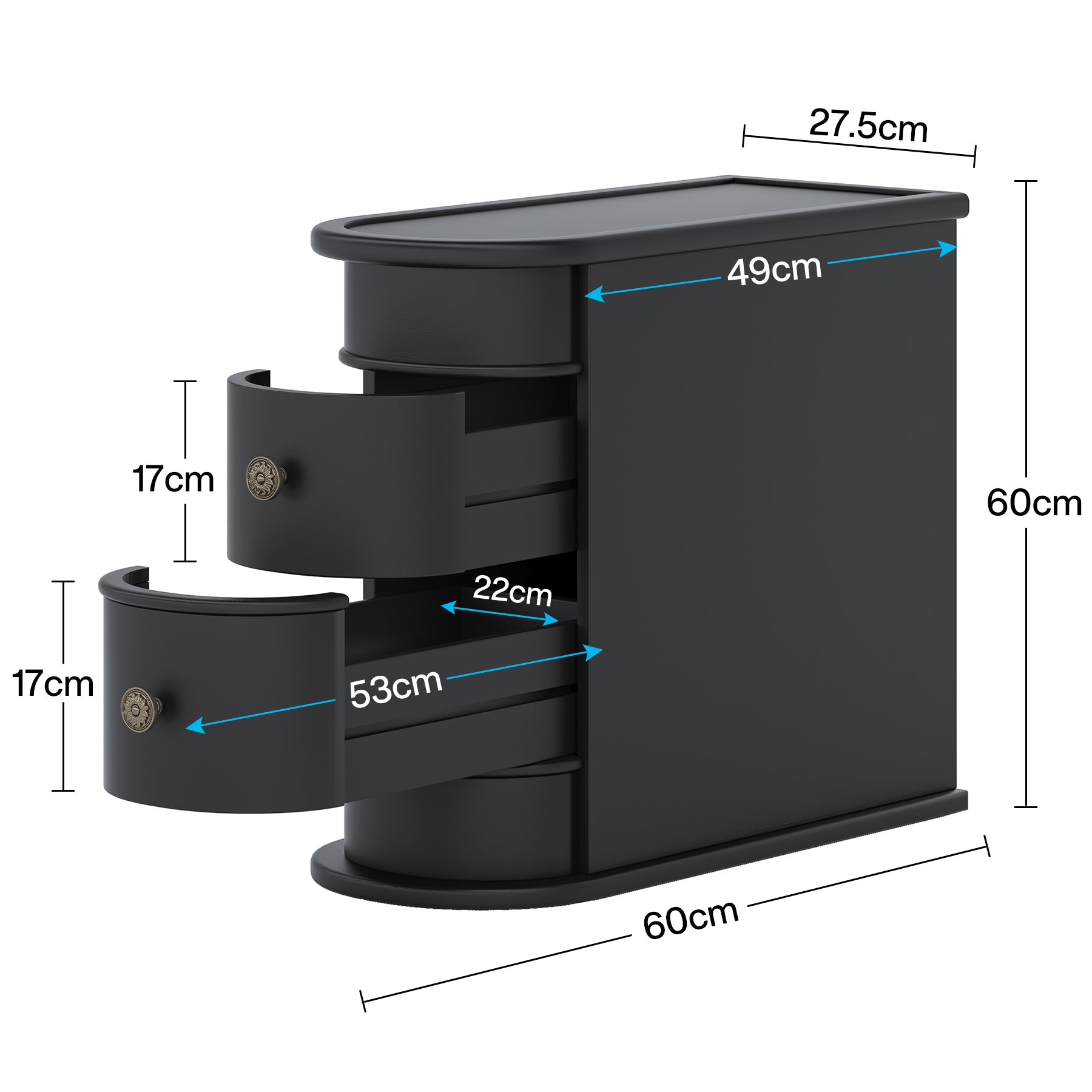 Wood Narrow Side Table with 2 Drawers - Modern Bedside Table