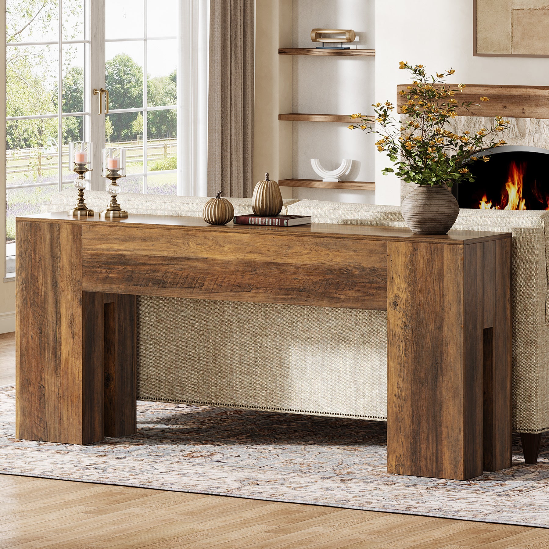 180cm Farmhouse Console Table, Long Sofa Table Behind Couch for Entryway & Hallway