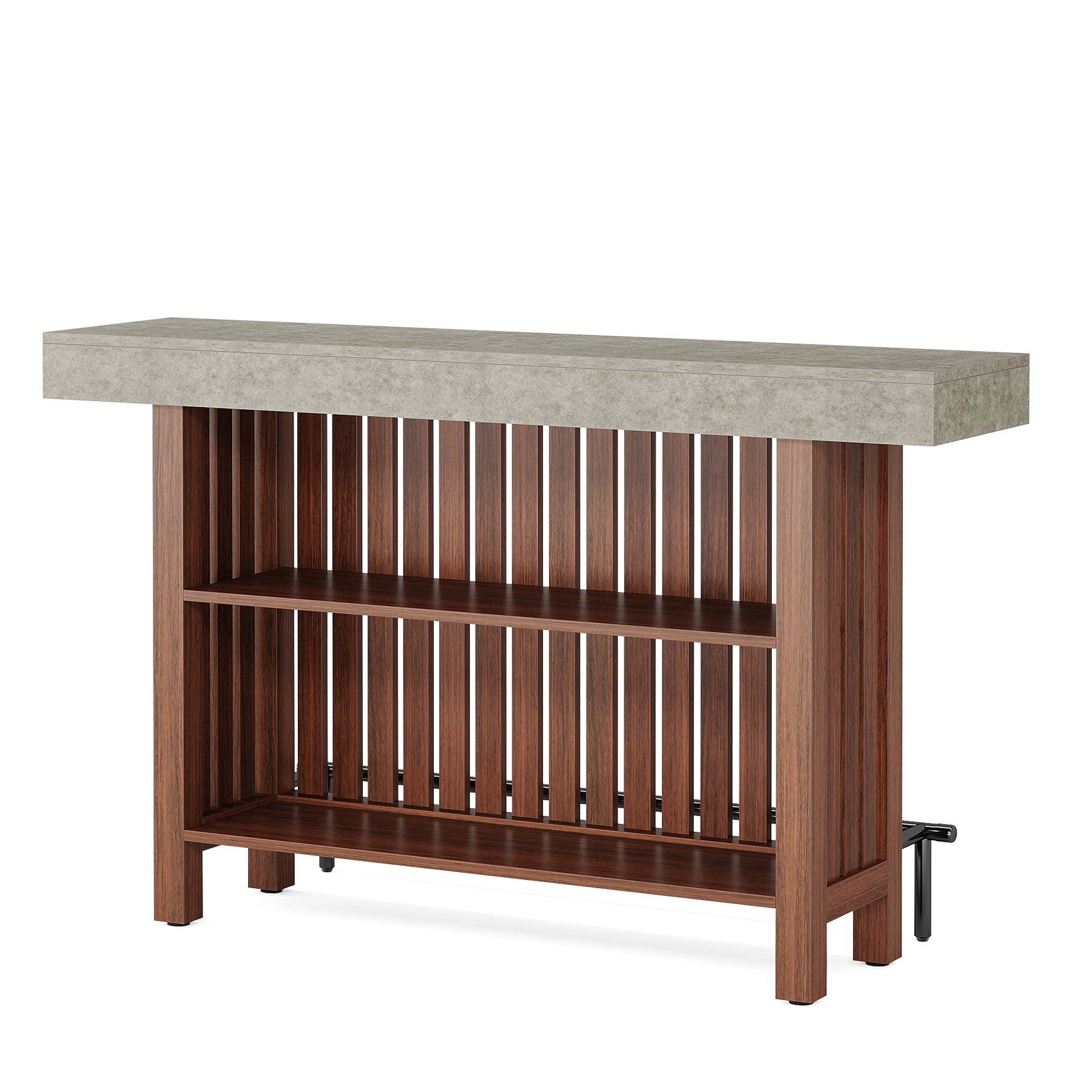 160cm Counter Height Bar Table with Footrest, 2-Tier Storage Pub Table for Kitchen and Living Room