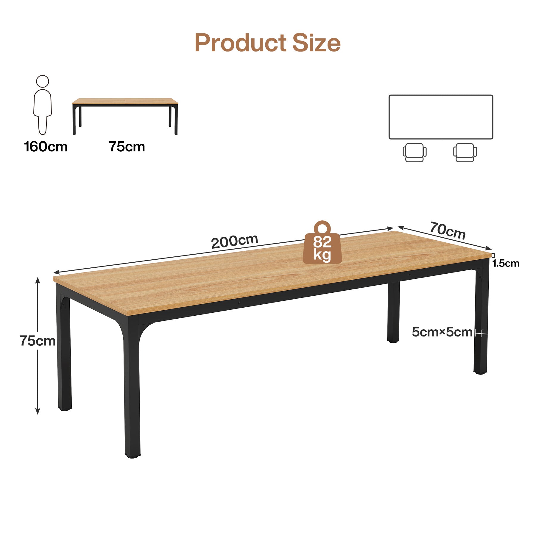 Rectangle Executive Desk, 200cm Computer Desk 6FT Conference Table