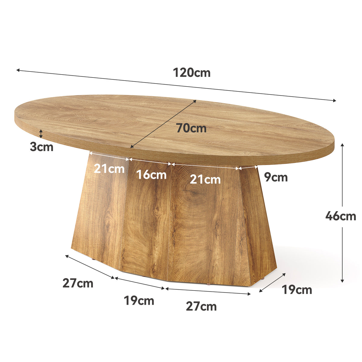 Modern Oval Coffee Table with Geometric Pedestal Base