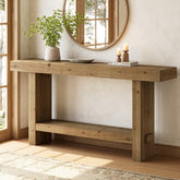 160cm Solid Wood Console Table, 2-Tier Narrow Farmhouse Entryway Table 3