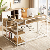 Reversible L-Shaped Desk, Industrial Corner Desk with Drawer & Shelves 3
