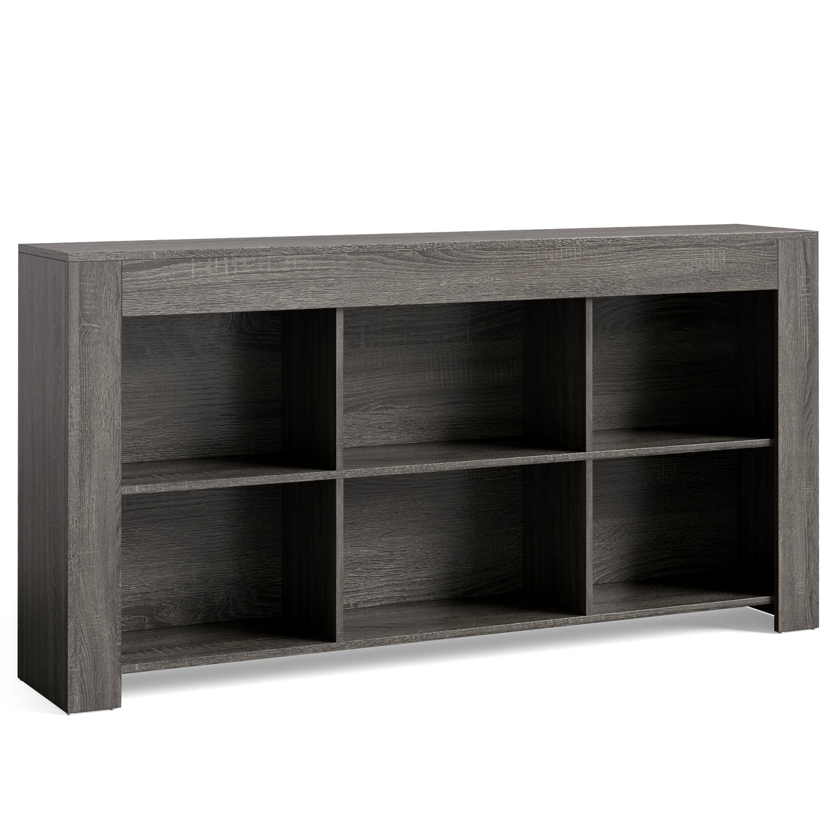 160 cm Console Table with 6 Storage Cubes, Rustic Wood Entryway Table