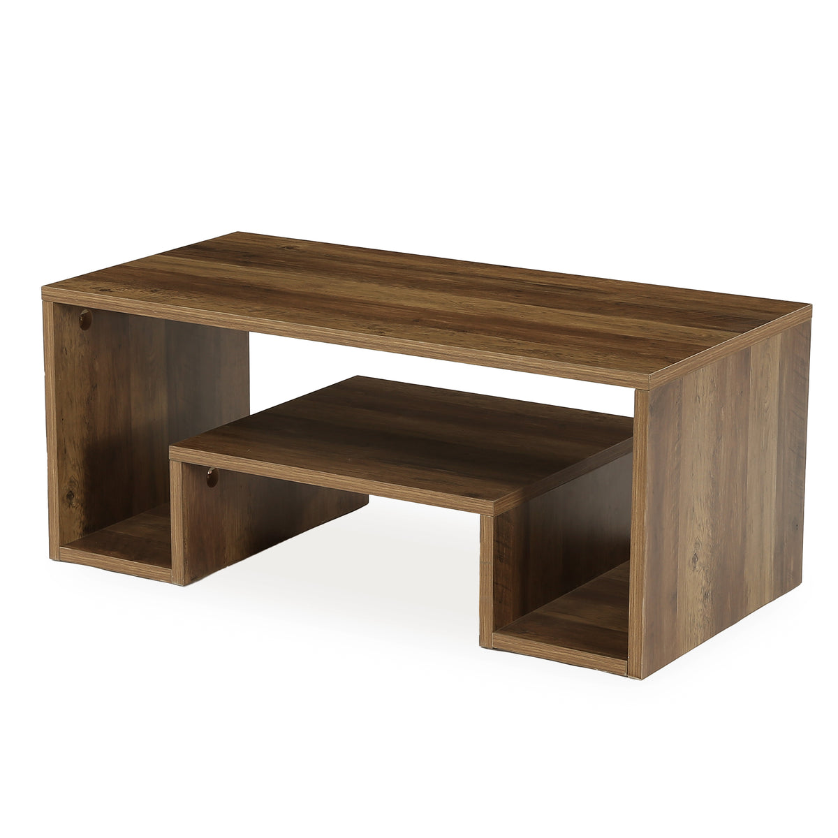 120 cm Rustic Brown Coffee Table with 2-Tier Storage, Farmhouse Style