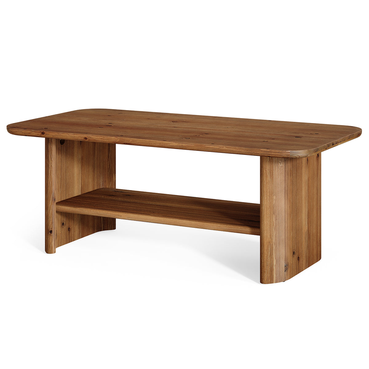 120 cm Solid Fir Wood Coffee Table with Lower Shelf, Farmhouse Style