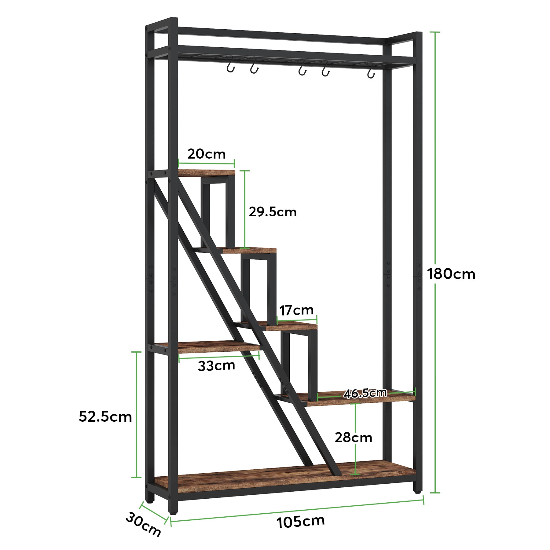 180cm Plant Stand, 7-Tier Display Rack Plant Shelf with 5 S-Hooks
