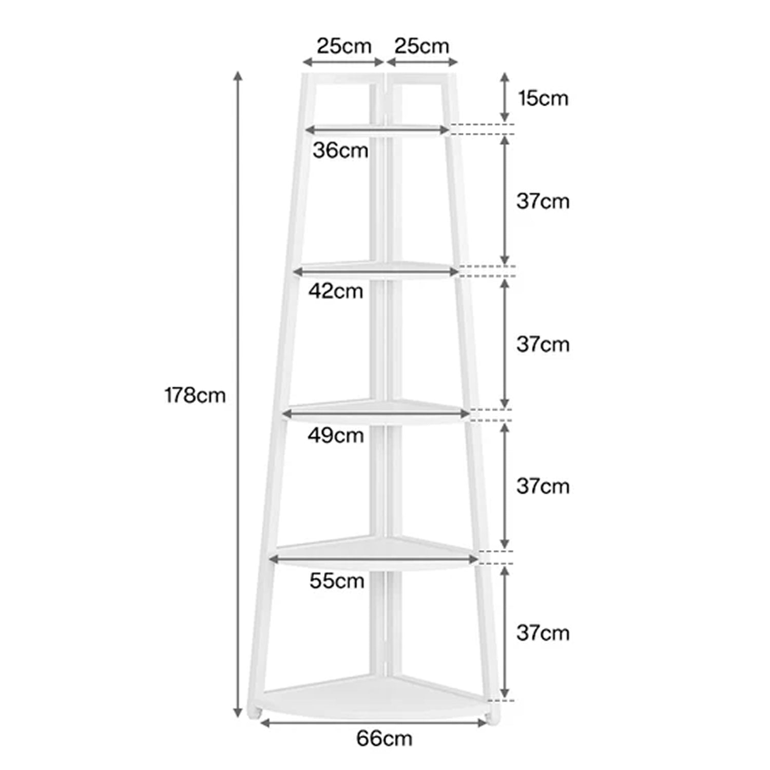 178cm Tall Corner Shelf, 5 Tier Industrial Corner Bookshelf for Living Room, Home Office