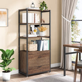 Rustic Etagere Bookshelf with Drawers, Industrial Display Bookcase for Home Office 3