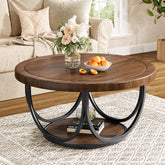 80 cm Round Coffee Table with Storage Shelf, 2-Tier Centre Table with Metal Frame in Industrial Style 3
