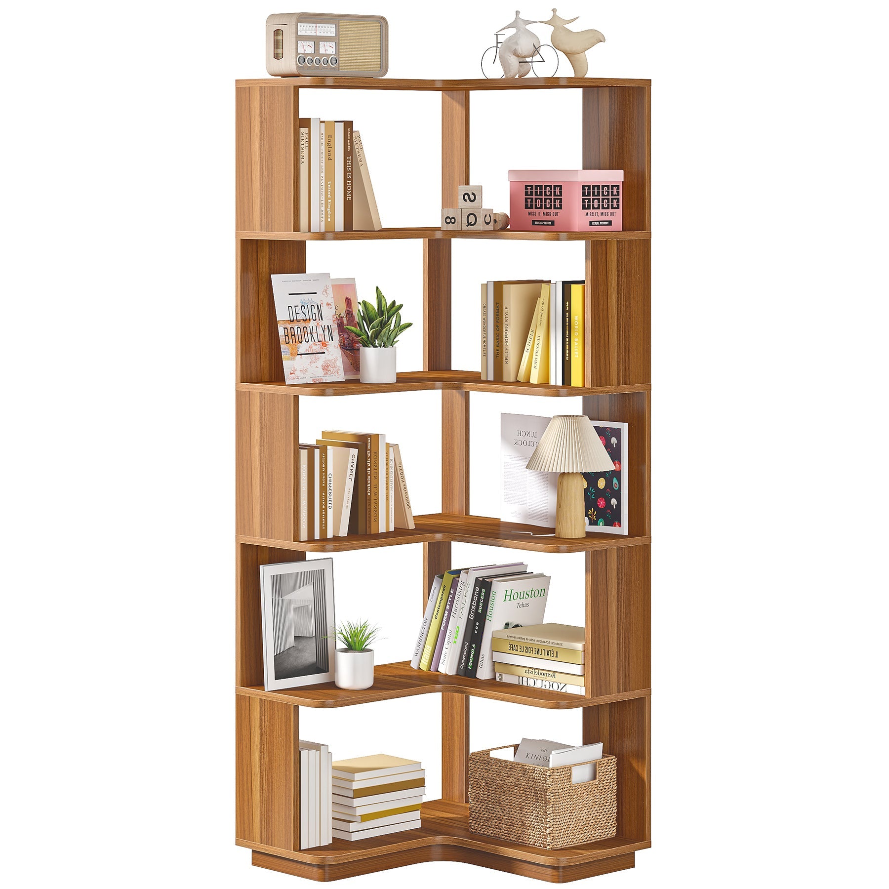 Corner Bookshelf, 6-Tier Corner Bookcase Display Rack Tribesigns