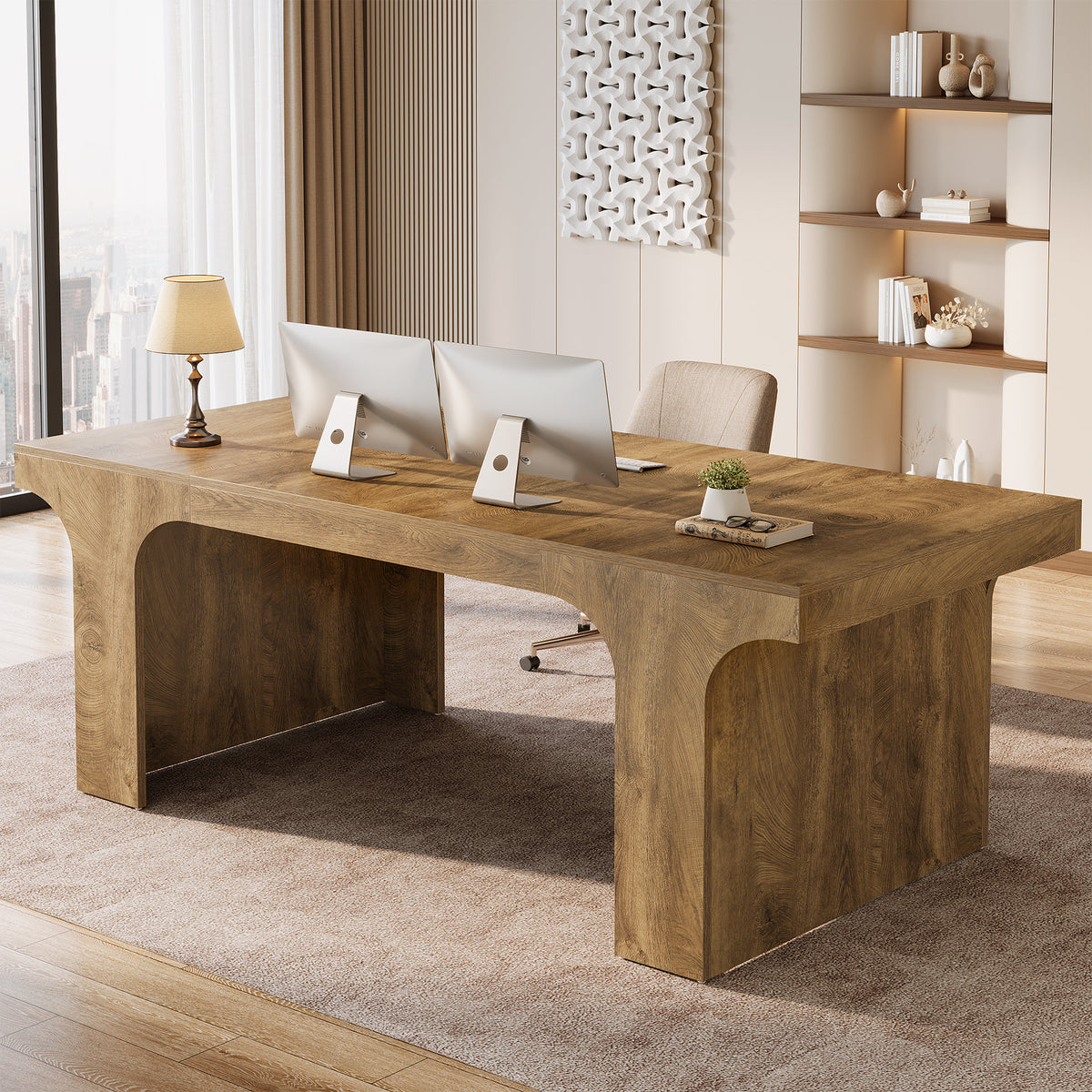 180 cm Office Desk for Two, Modern Wood-Look Work Desk
