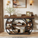 120cm Console Table, 5-Tier Industrial Entryway Table with Metal Frame, Narrow Sofa Table Behind Couch 3