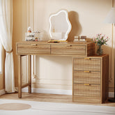 Walnut Brown Vanity Desk with 5 Drawers, Reversible Dressing Table 3