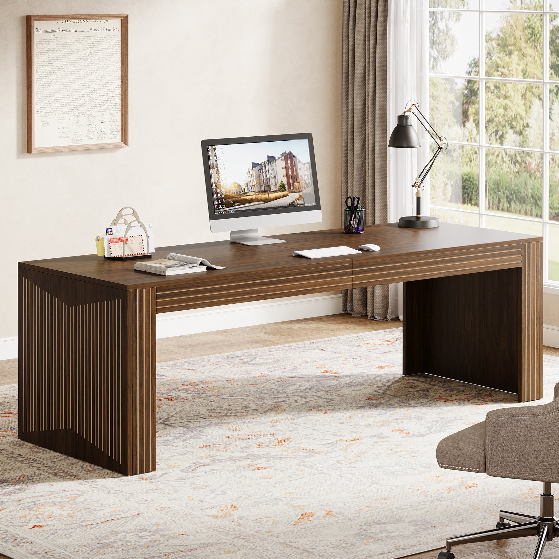 200cm Extra-Long Desk for Two, Double Computer & Writing Desk for Home Office