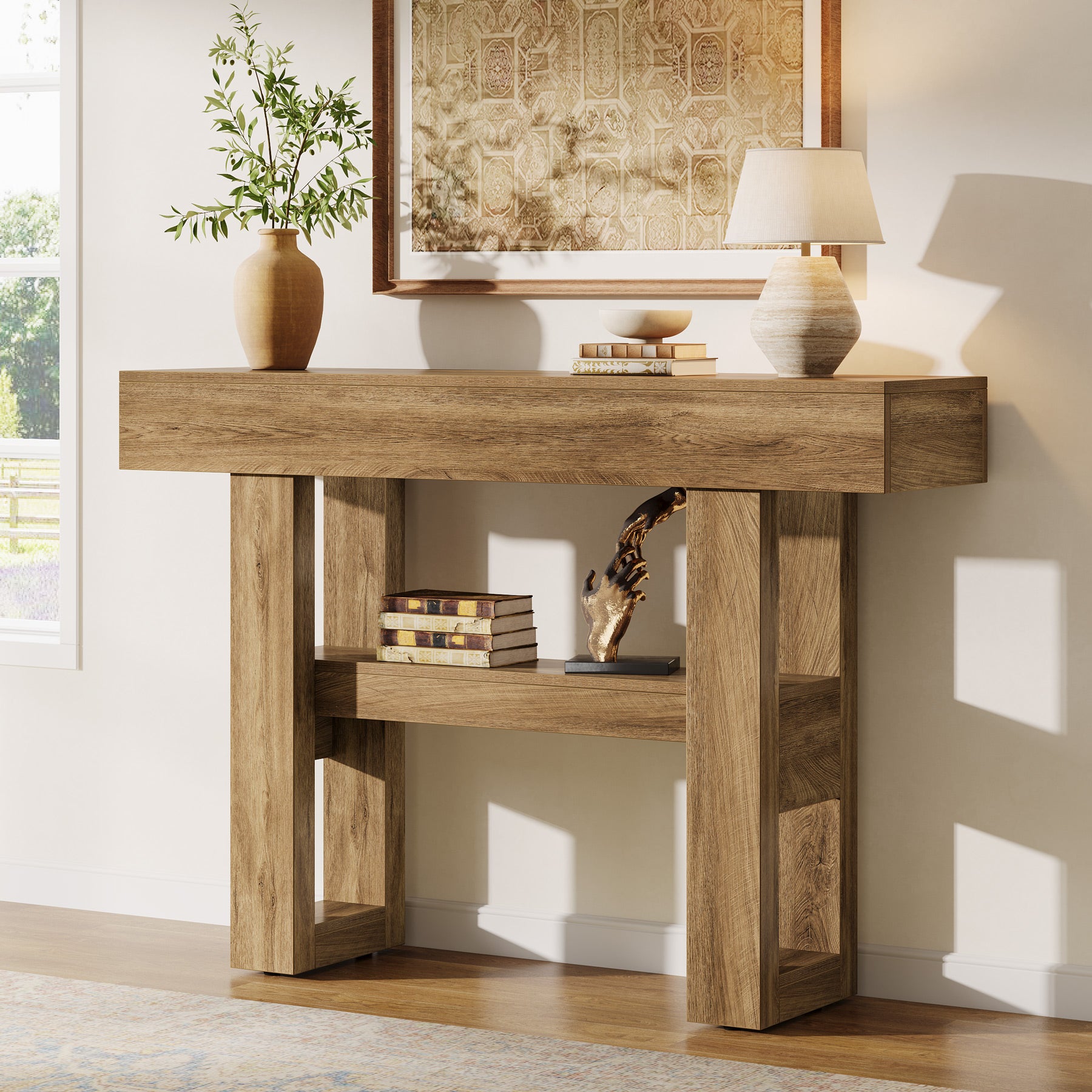 105 cm Narrow Console Table with 2-Tier Storage, Rustic Entryway & Sofa Table for Hallway
