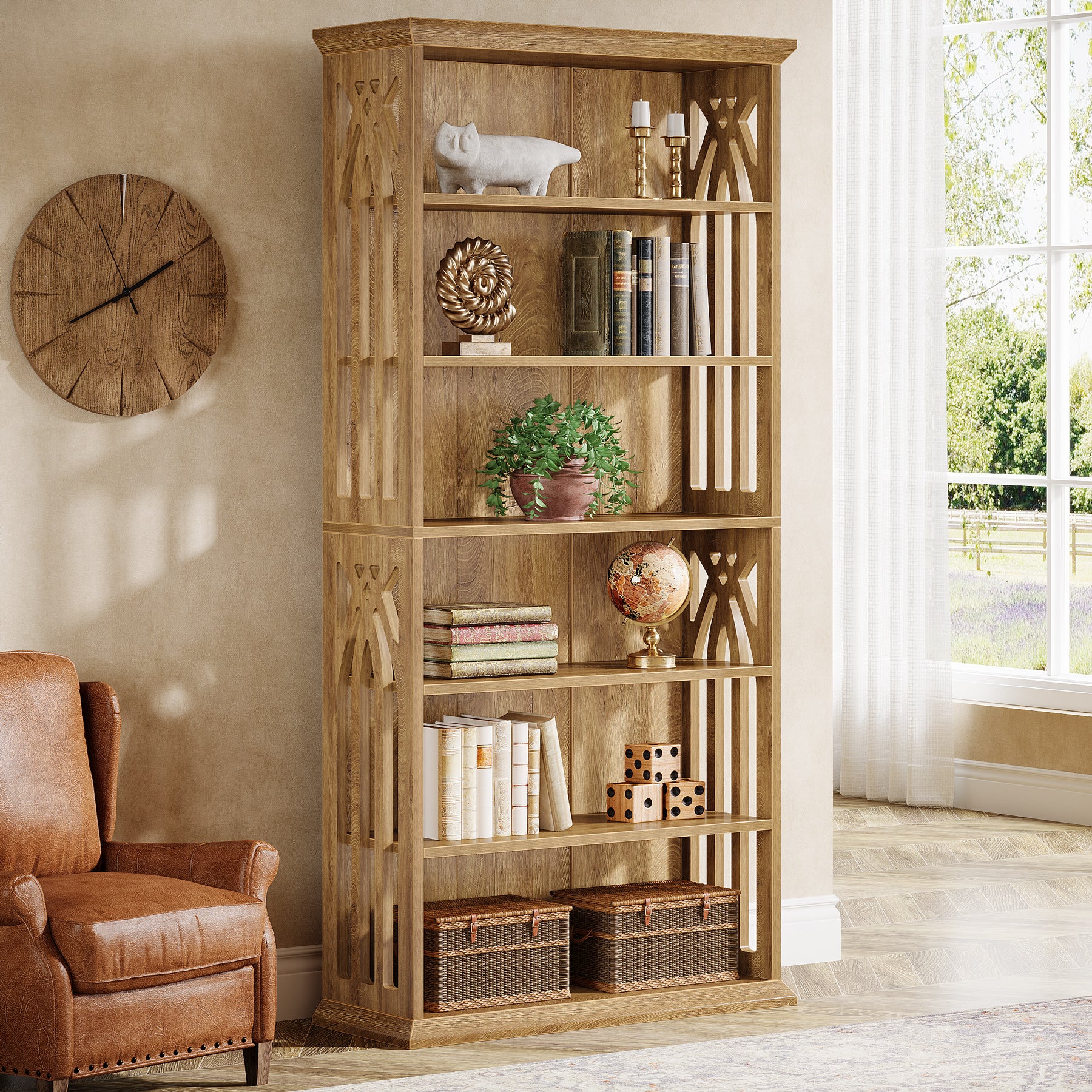 190cm 6-Tier Bookshelf, Tall Bookcase with Adjustable Display Shelves