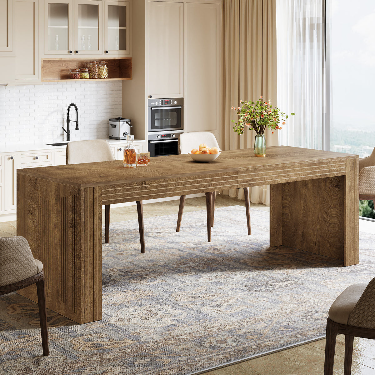 200 cm Dining Table, Rustic Brown Extra-Long Rectangular Kitchen Table