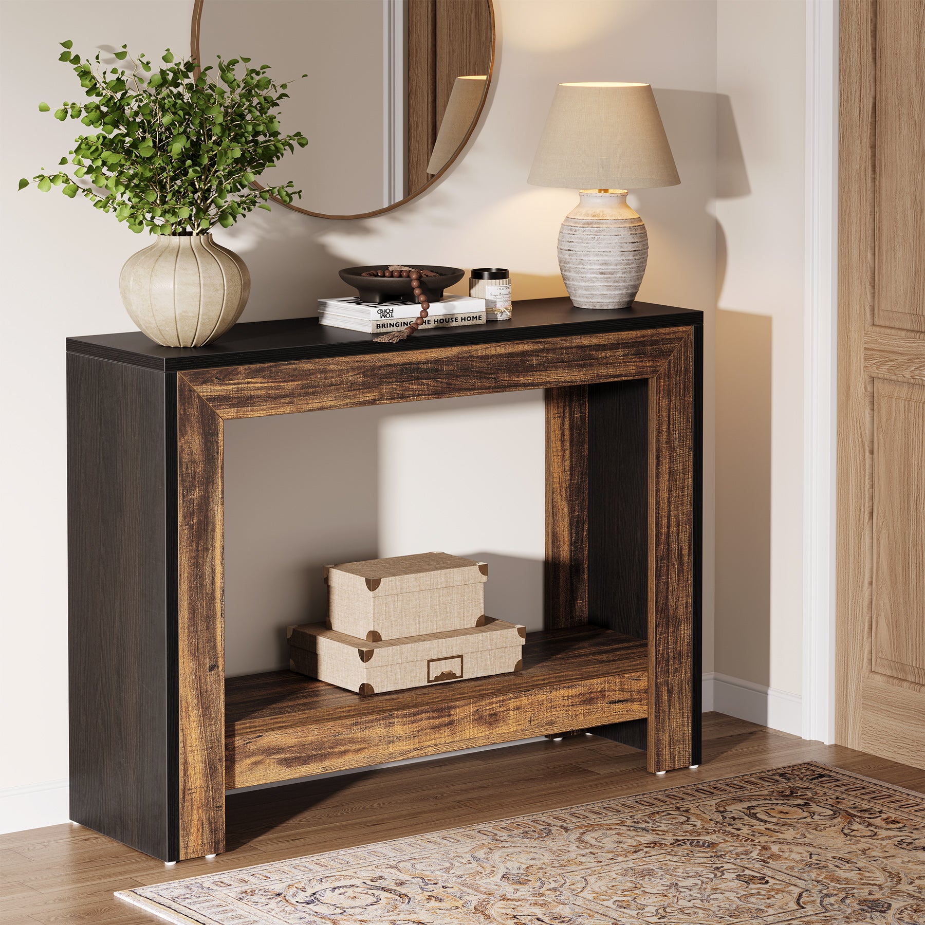 105cm Narrow Console Table with Storage Shelf, Rustic Entryway & Sofa Table