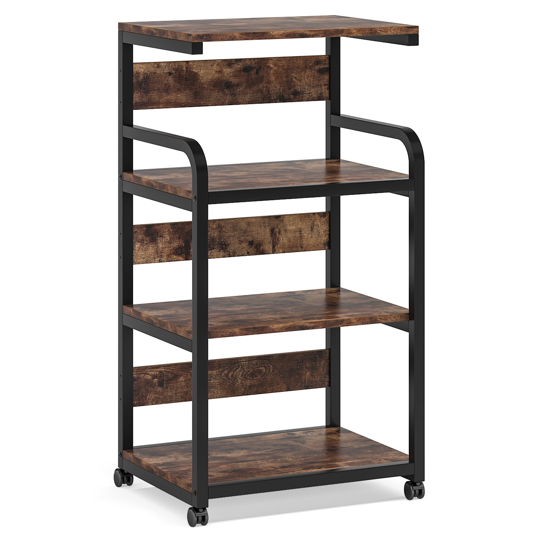 4-Tier Large Printer Stand with Storage Shelves, Mobile Storage Cart with Wheels