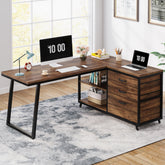 53" Reversible L-Shaped Computer Desk With 3 Drawers & Shelves 3